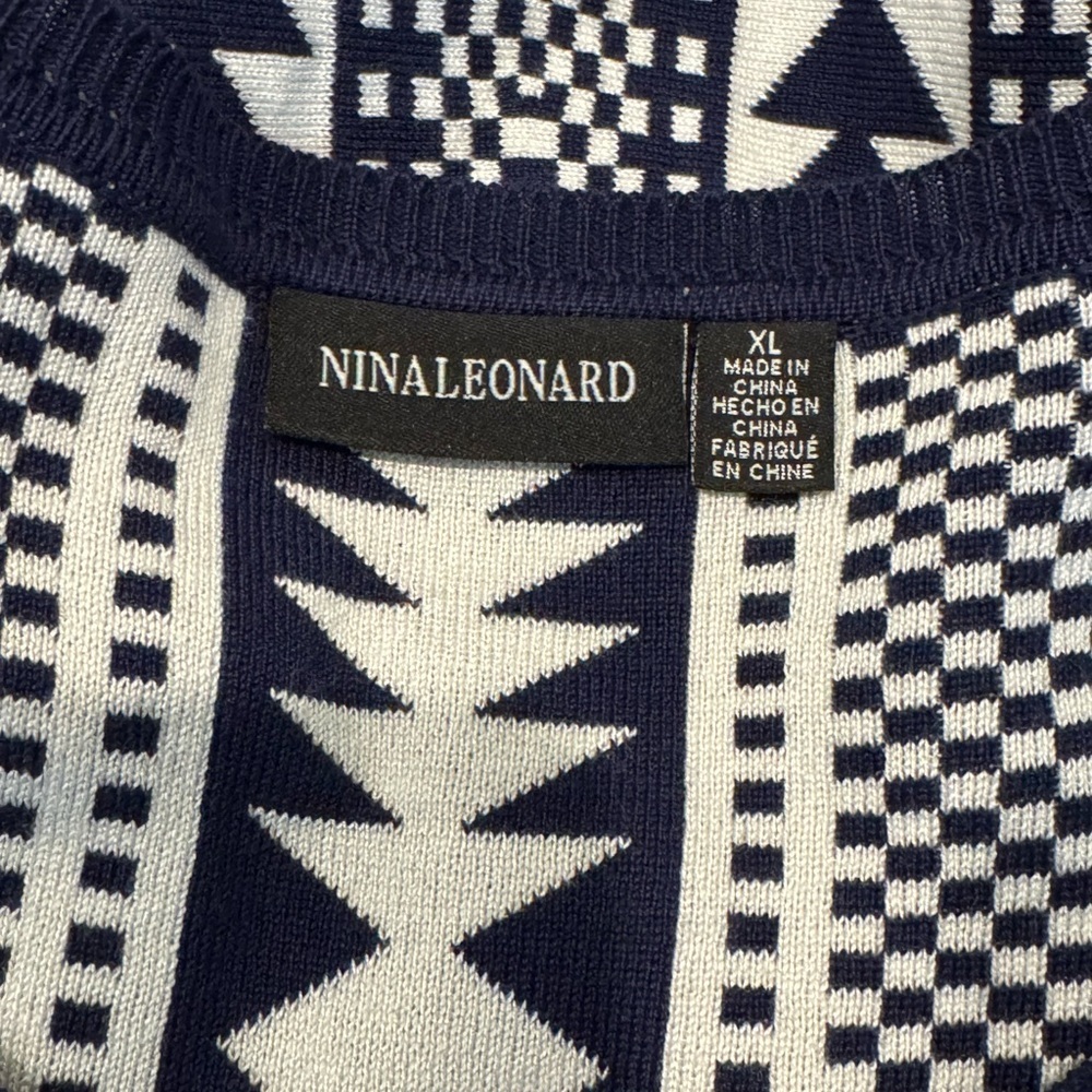 Nina Leonard Navy Blue & White Knit Midi Length Dress- size XL - Picture 10 of 11